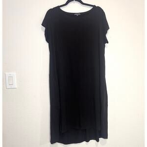 Eileen Fisher Dress Plus Size 1X Black Jersey Hi Low Hem Short Sleeve Minimalist